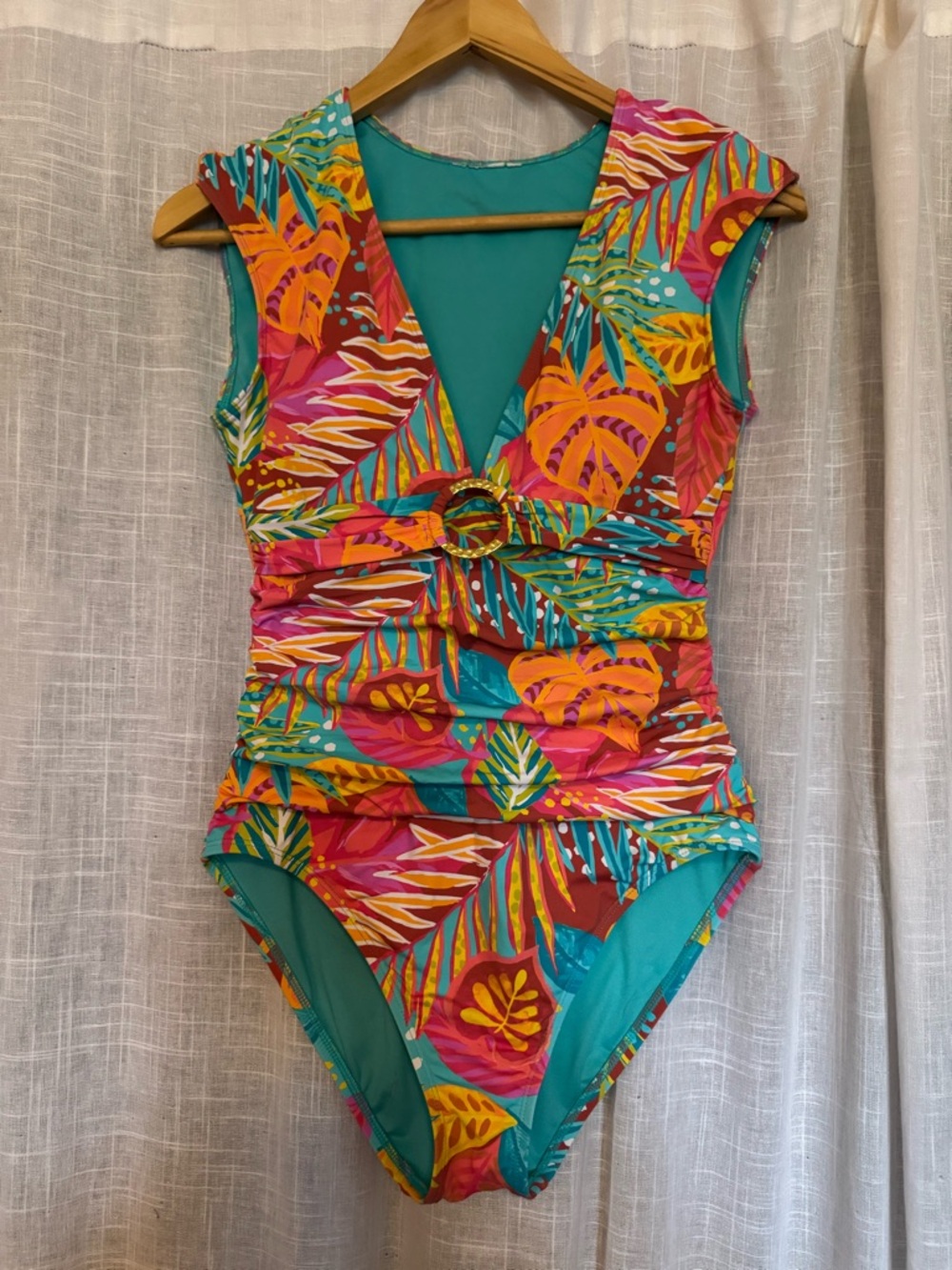 BLEU by Rod Beattie Red Multi Color Cap Sleeve One-Piece Swimsuit